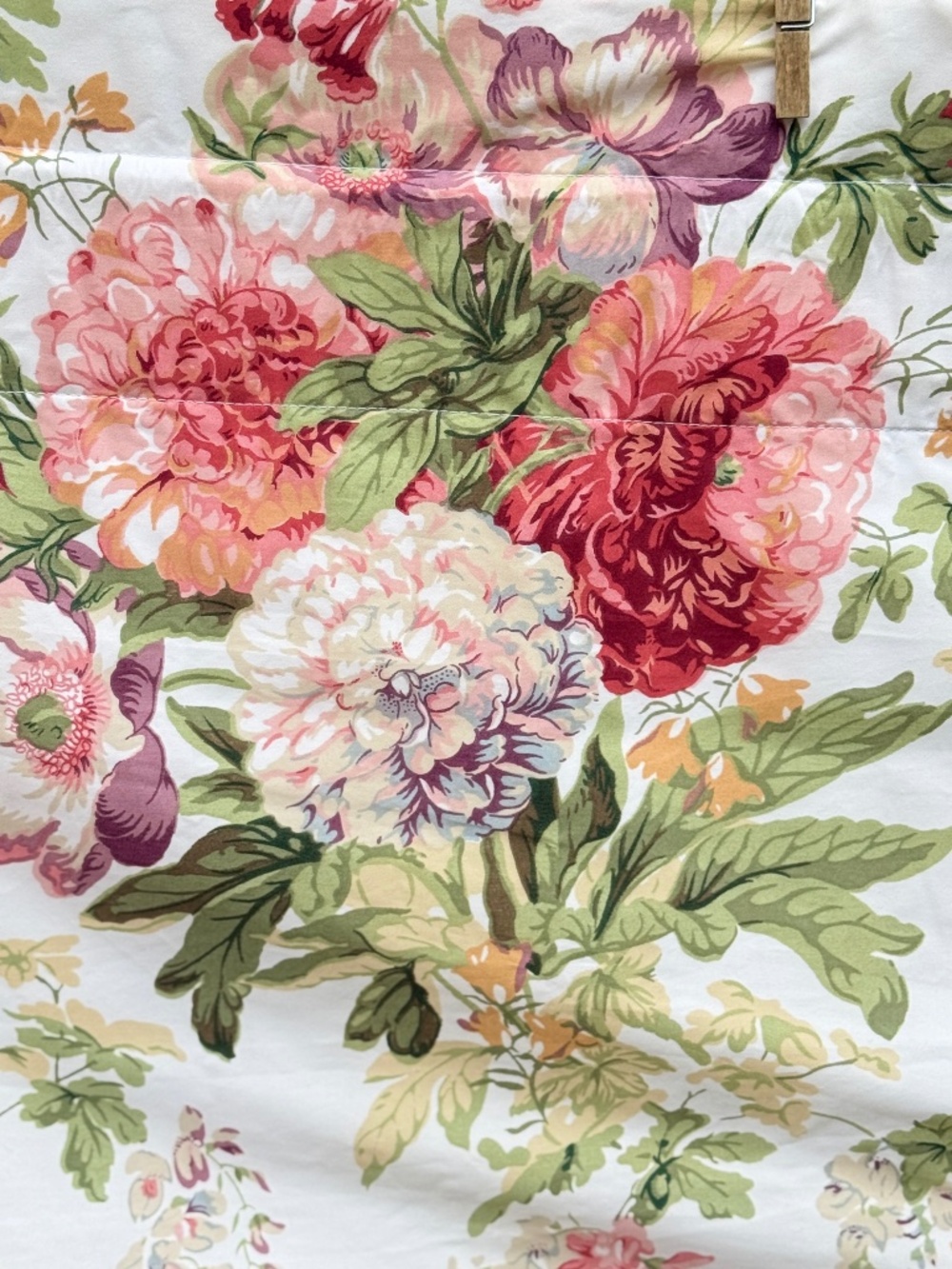 Vintage Thomasville Window Valance Cabbage Roses Floral 19 X 85in Plaid Trim USA